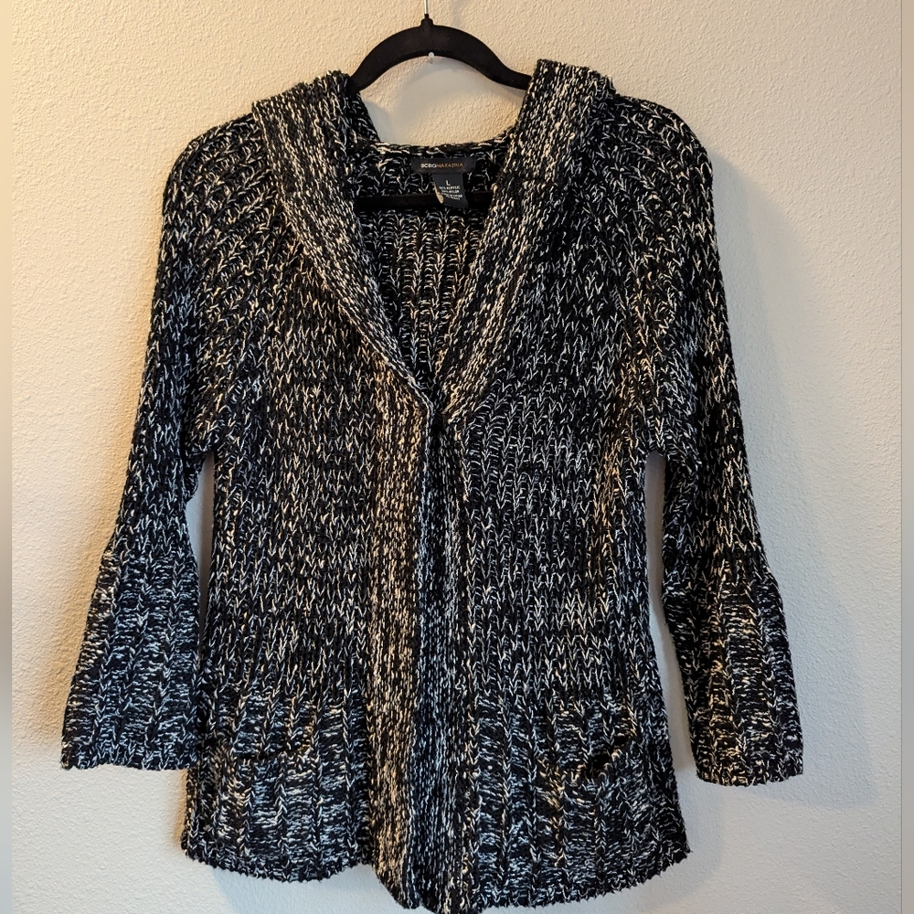 BCBGMaxAzria Black and White Hooded Sweater Size L